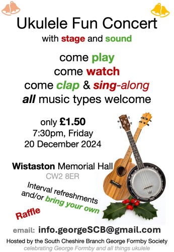 Branch Poster December 2024 plain with crossed ukulele and banjolele